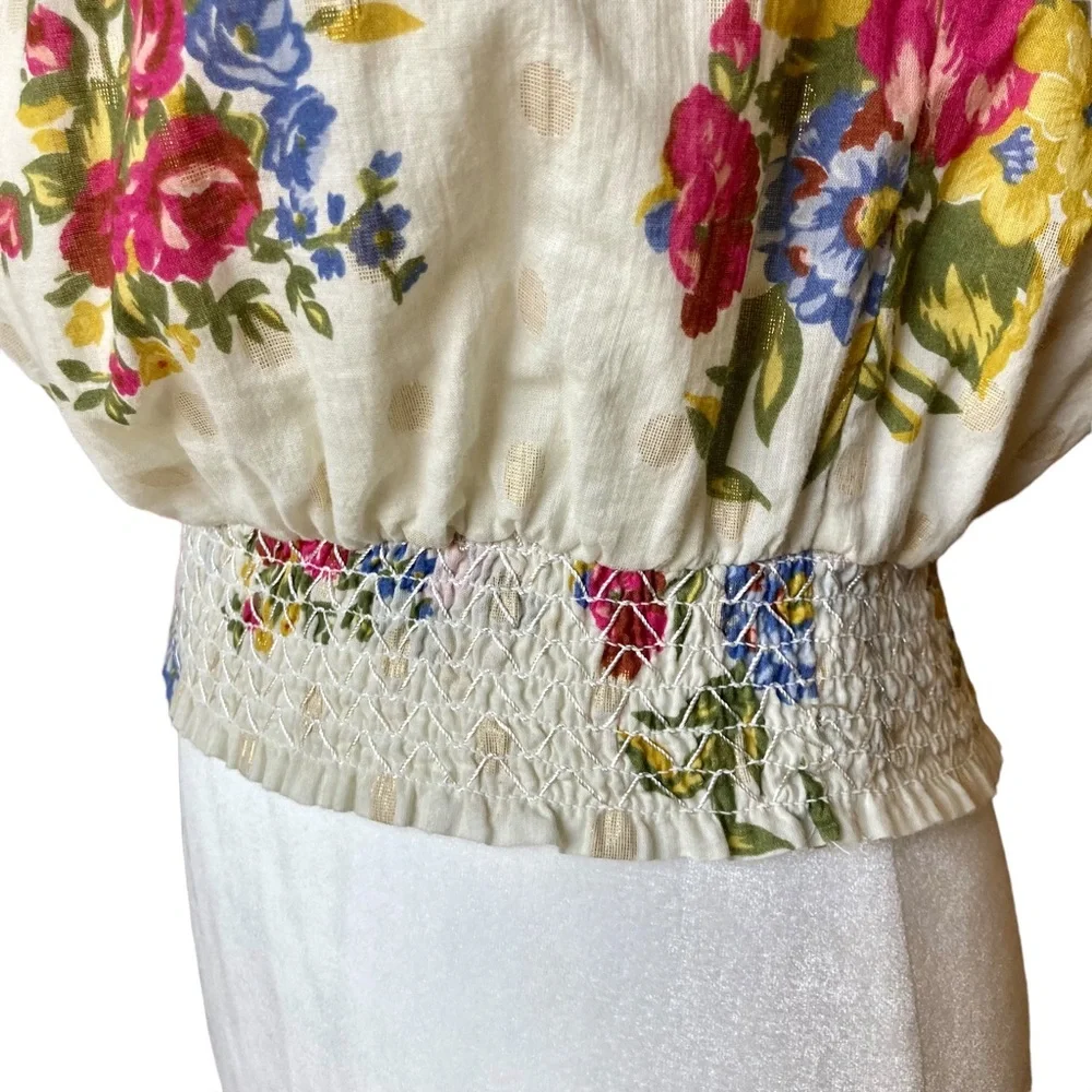 NWOT House of Harlow Off-the-Shoulder Smocked ruffle floral blouse-Sz M - Picture 6 of 11